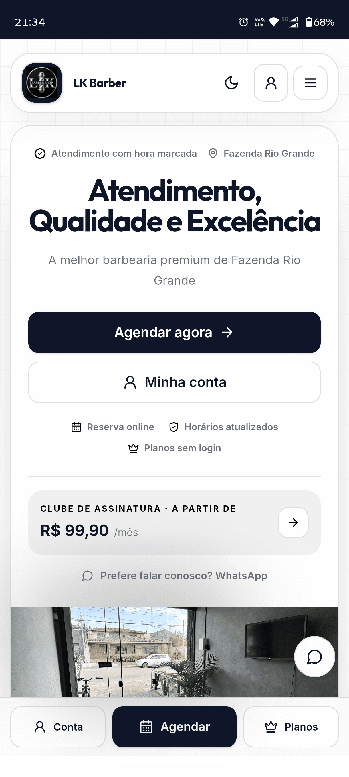 Agendamento público com a marca do negócio — captura real do Duvio